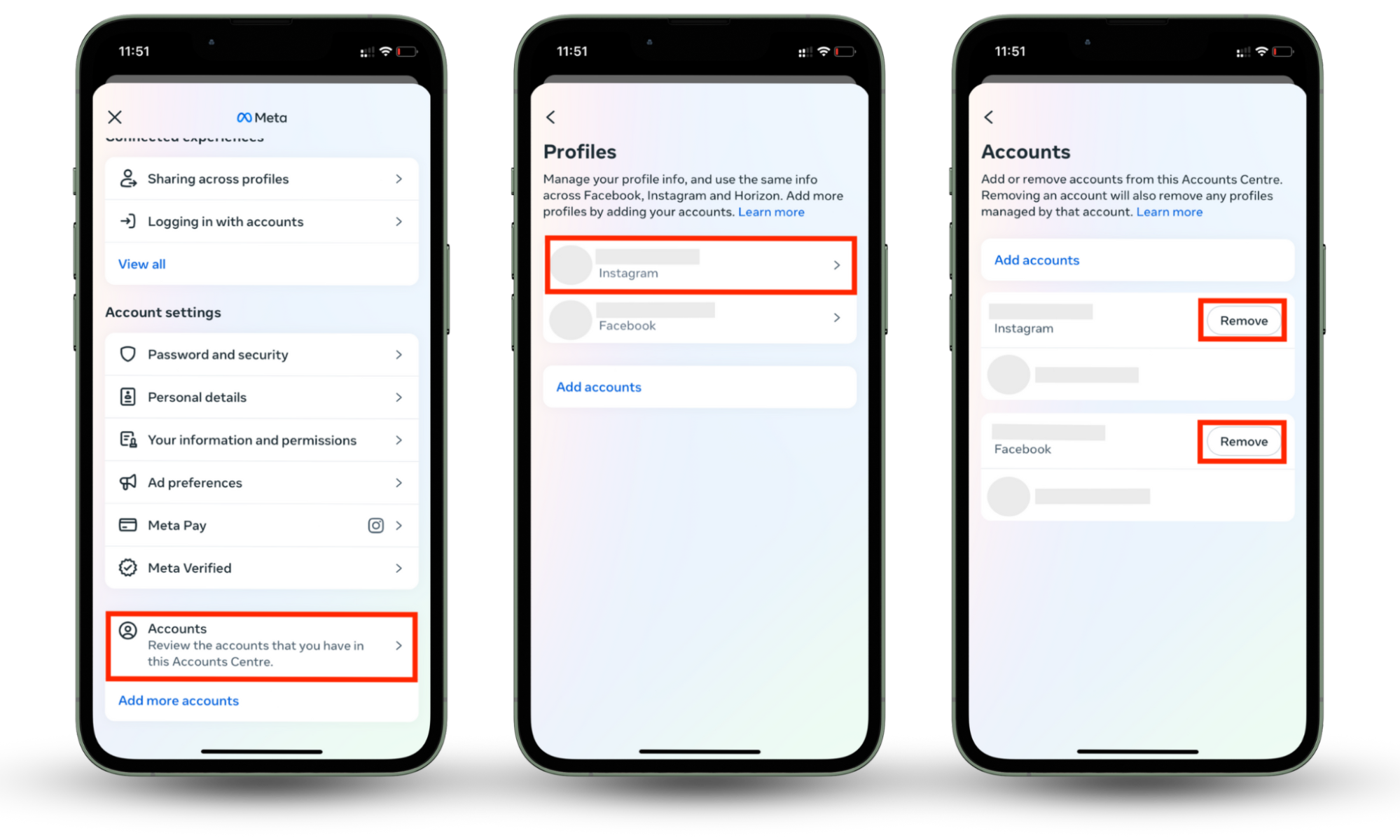 Screenshot instructions on how to delete your Instagram account on an iPhone via Accounts Center Screenshot instructions on how to delete your Instagram account on an iPhone via Accounts Center