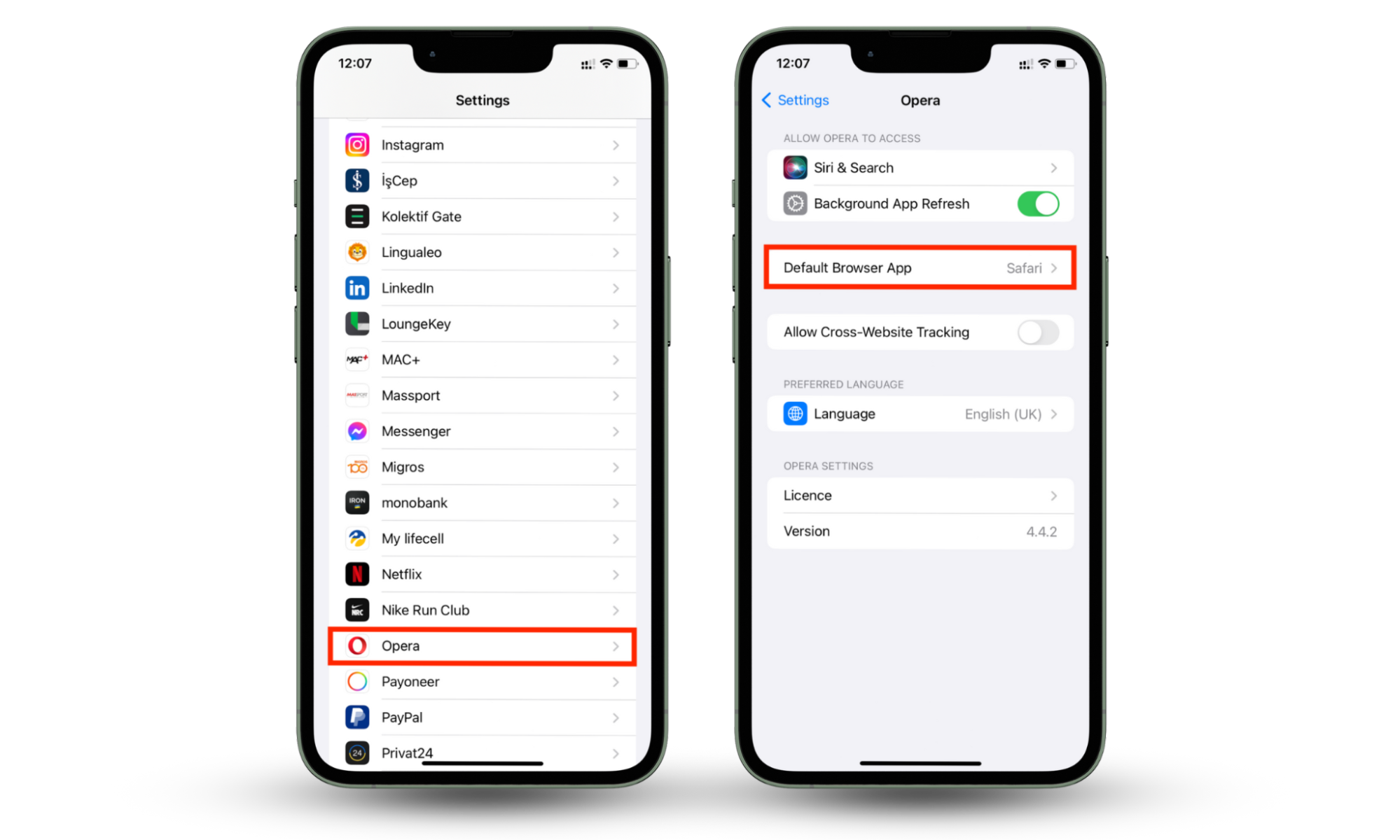 Change the default browser on iOS. After selecting the browser in Settings, tap Default Browser App (the current default browser will be shown here) and tap the rightful browser on the list. Change the default browser on iOS. After selecting the browser in Settings, tap Default Browser App (the current default browser will be shown here) and tap the rightful browser on the list.