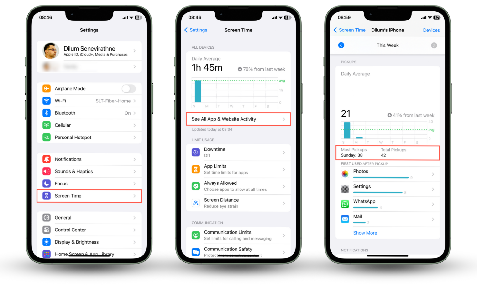 iPhone's Settings app demonstrates how to view Screen Time data via the Settings app on iOS devices and check iPhone unlock history. iPhone's Settings app demonstrates how to view Screen Time data via the Settings app on iOS devices and check iPhone unlock history.