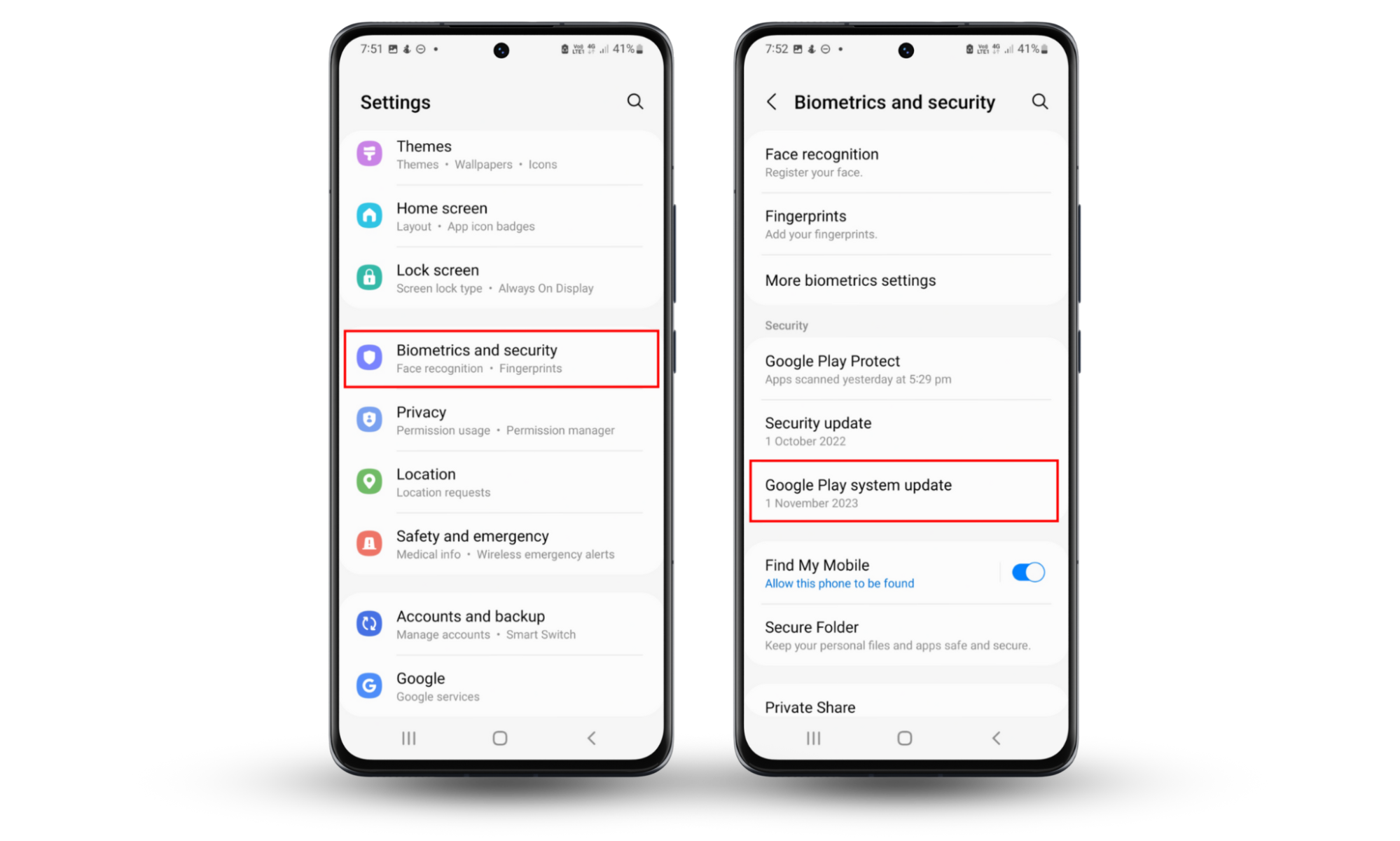 Outdated phone software can leave you vulnerable to spyware. To update your Android, press Settings > Biometrics and security > Google Play system update. Outdated phone software can leave you vulnerable to spyware. To update your Android, press Settings > Biometrics and security > Google Play system update.