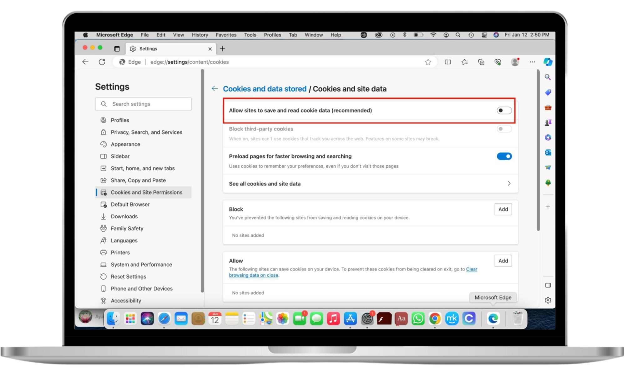 Instructions to disable cookies in Microsoft Edge on a Mac. Instructions to disable cookies in Microsoft Edge on a Mac.