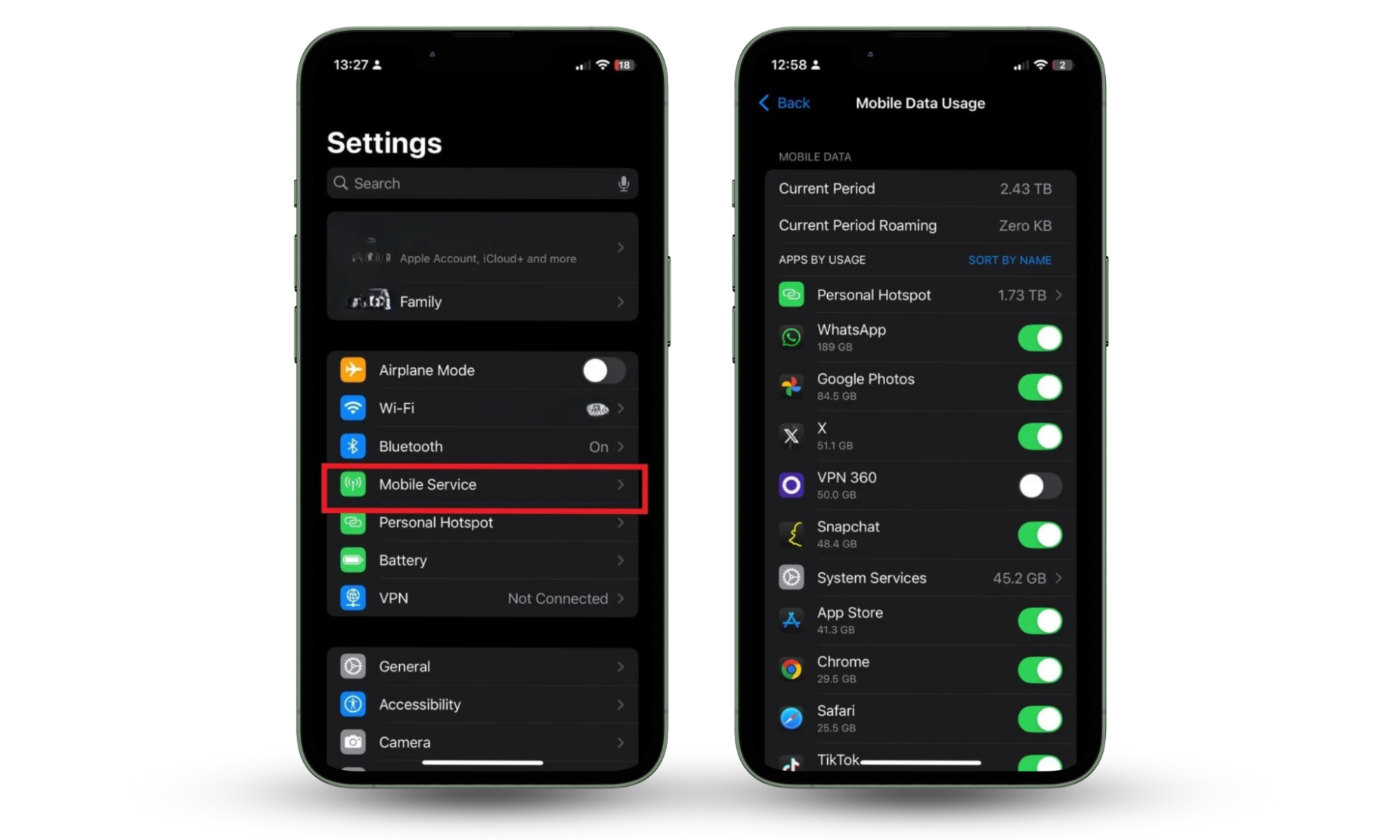 iPhone Settings screen showing how to check data usage to prevent people who aren’t the police from tracking your phone number. iPhone Settings screen showing how to check data usage to prevent people who aren’t the police from tracking your phone number.