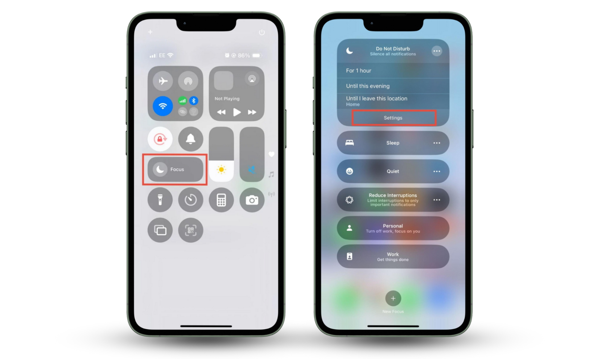 An iPhone showing the Control Center and Focus Mode menu. If you want to mute calls on iPhone, you can use Focus Mode. An iPhone showing the Control Center and Focus Mode menu. If you want to mute calls on iPhone, you can use Focus Mode.