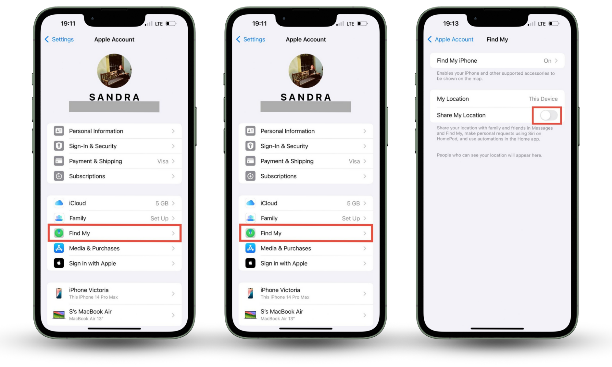Use Clario Anti Spy if you want to stop sharing location without them knowing. Settings feature open on iPhone with Find My app highlighted. Share My Location switch highlighted and turned off. Use Clario Anti Spy if you want to stop sharing location without them knowing. Settings feature open on iPhone with Find My app highlighted. Share My Location switch highlighted and turned off.